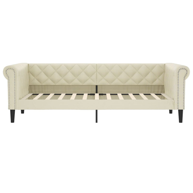Pat de zi cu extensie și sertare crem 90x200 cm piele ecologică