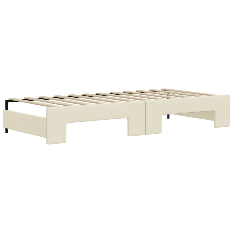 Pat de zi cu extensie și sertare crem 90x200 cm piele ecologică