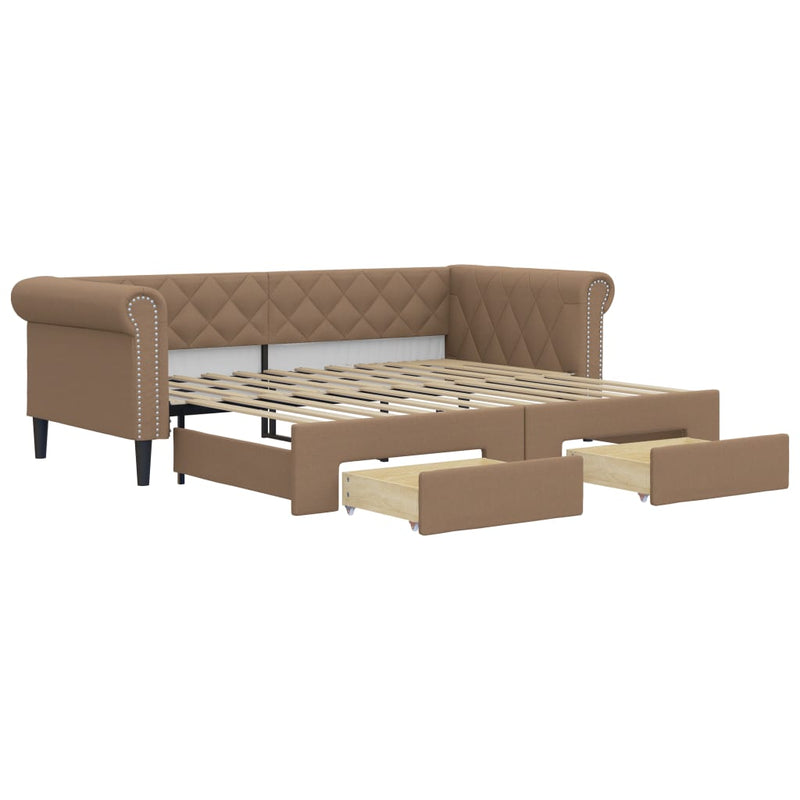 Pat de zi cu extensie și sertare cappuccino 90x200 cm piele eco