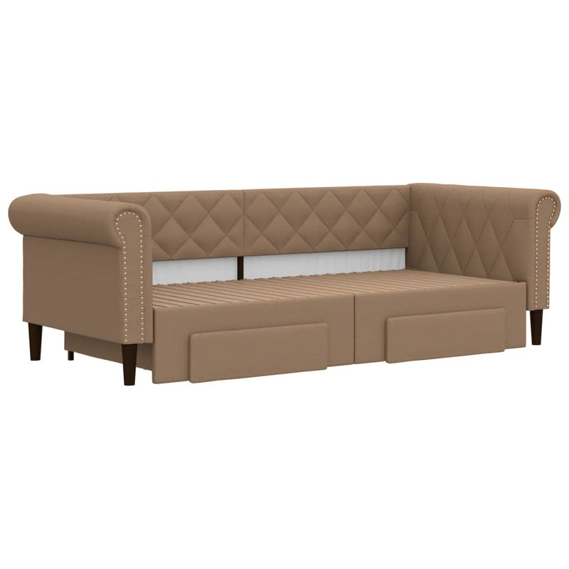Pat de zi cu extensie și sertare cappuccino 90x200 cm piele eco