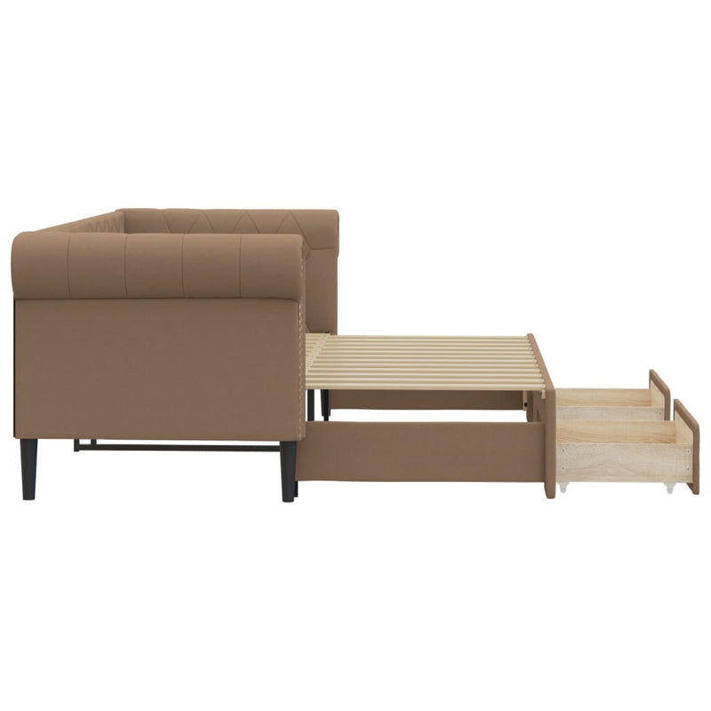 Pat de zi cu extensie și sertare cappuccino 90x200 cm piele eco