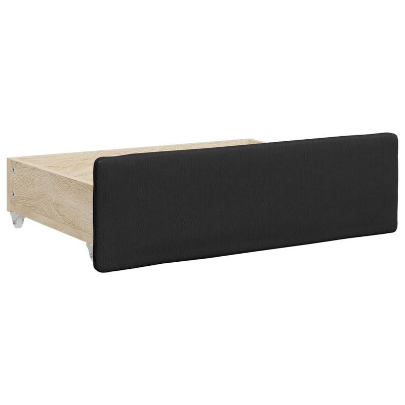 Pat de zi cu extensie și sertare negru 90x200cm piele ecologică