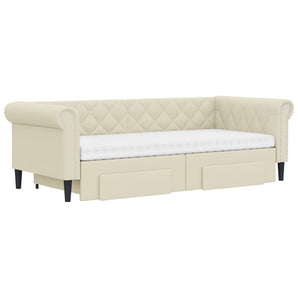 Pat de zi cu extensie și sertare crem 90x200 cm piele ecologică