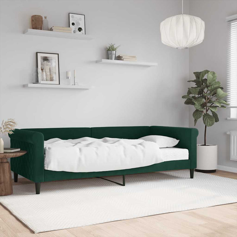 Pat de zi cu saltea, verde închis, 90x200 cm, catifea