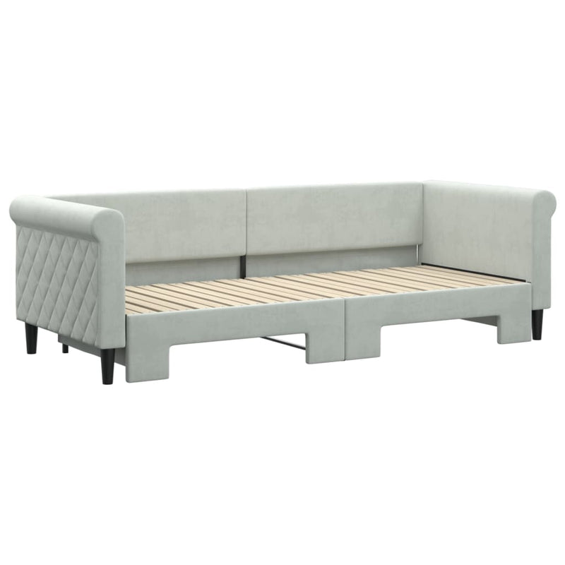 Pat de zi cu extensie, gri deschis, 80x200 cm, catifea