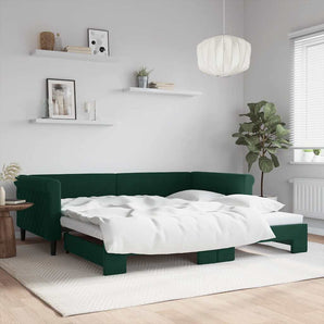 Pat de zi cu extensie, verde închis, 100x200 cm, catifea