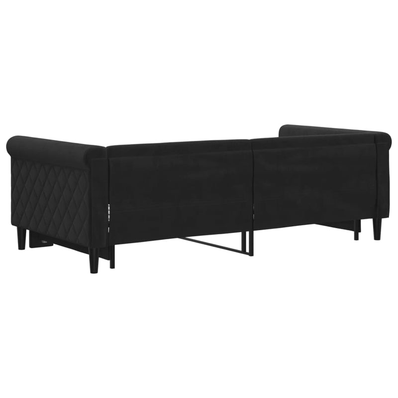 Pat de zi cu extensie, negru, 90x190 cm, catifea
