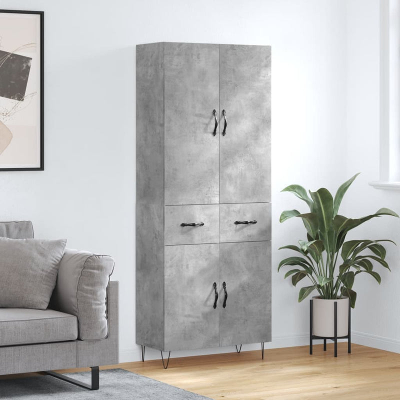 Dulap înalt, gri beton, 69,5x34x180, lemn compozit
