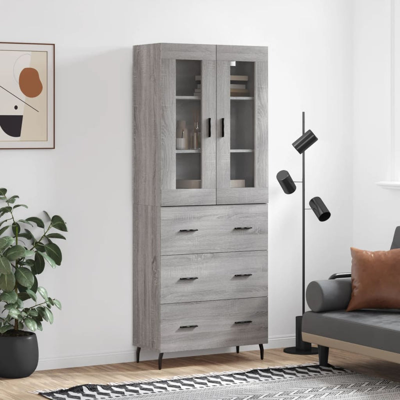 Dulap înalt, gri sonoma, 69,5x34x180 cm, lemn compozit