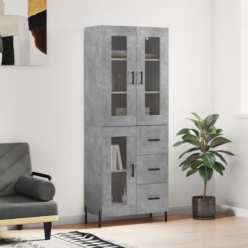 Dulap înalt, gri beton, 69,5x34x180, lemn compozit