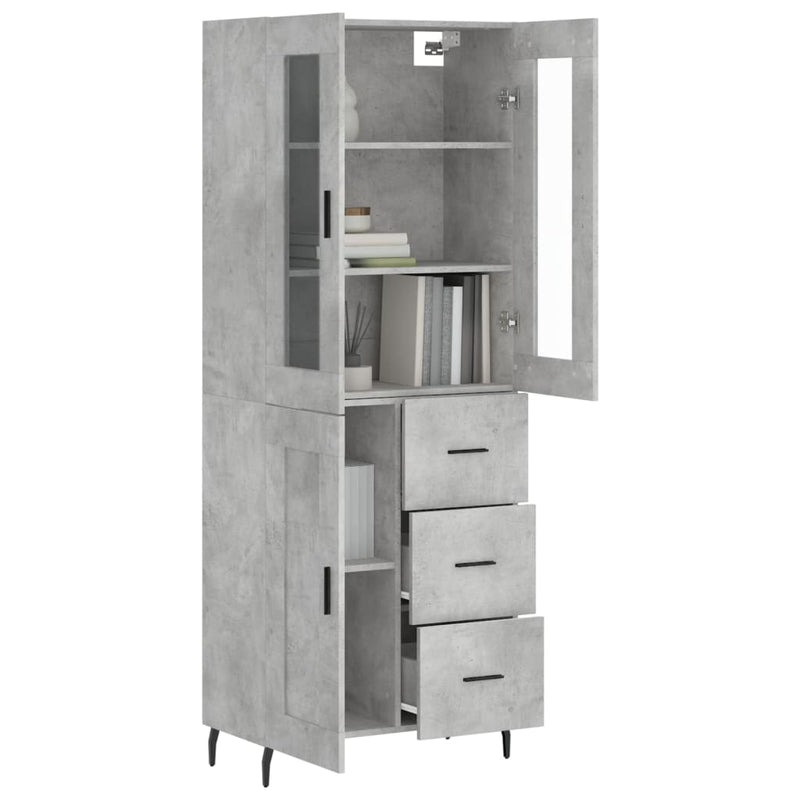Dulap înalt, gri beton, 69,5x34x180, lemn compozit