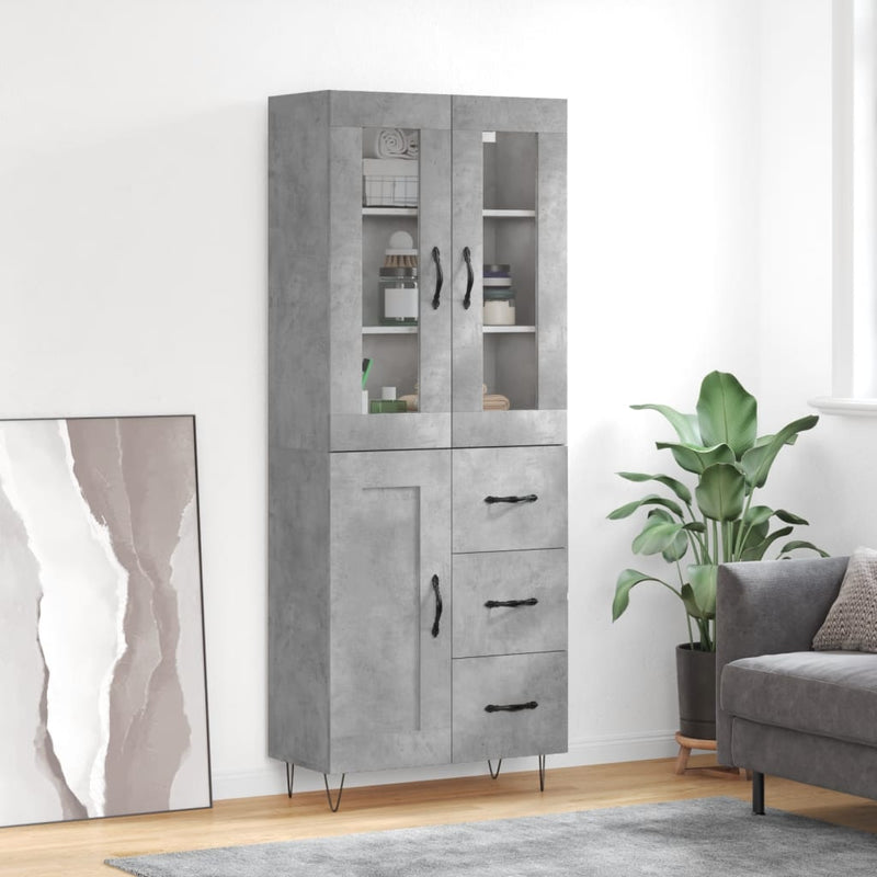 Dulap înalt, gri beton, 69,5x34x180, lemn compozit