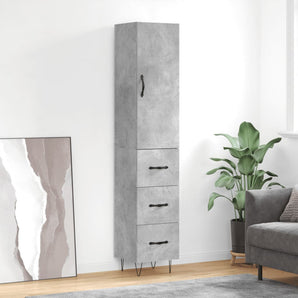 Dulap înalt, gri beton, 34,5x34x180 cm, lemn prelucrat