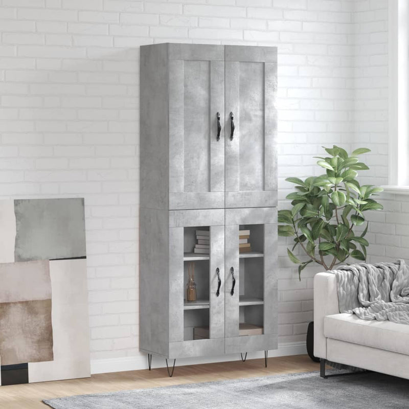 Dulap înalt, gri beton, 69,5x34x180, lemn compozit