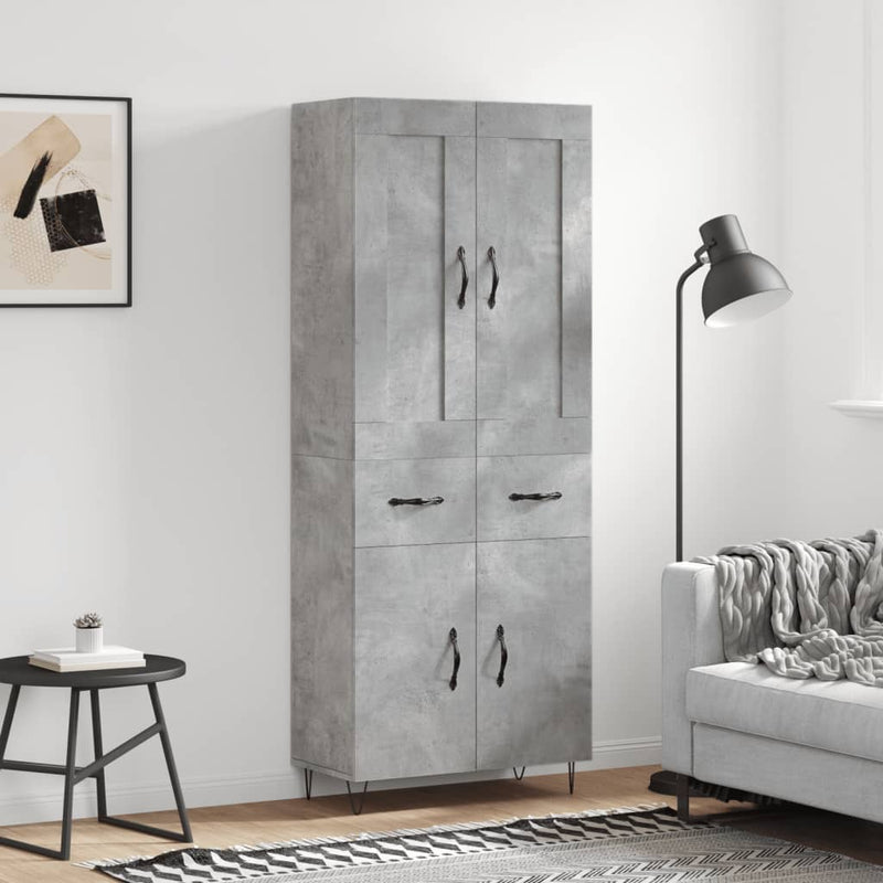 Dulap înalt, gri beton, 69,5x34x180, lemn compozit