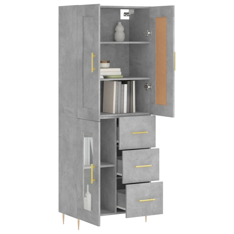 Dulap înalt, gri beton, 69,5x34x180, lemn compozit