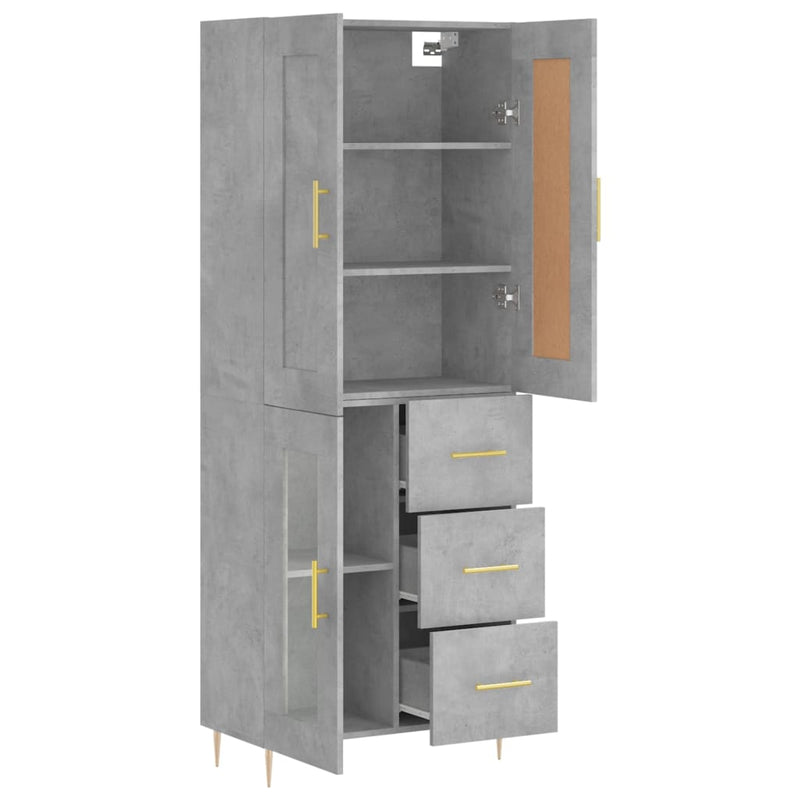 Dulap înalt, gri beton, 69,5x34x180, lemn compozit