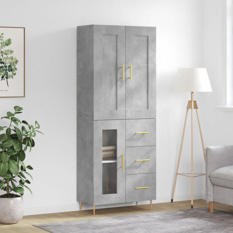 Dulap înalt, gri beton, 69,5x34x180, lemn compozit