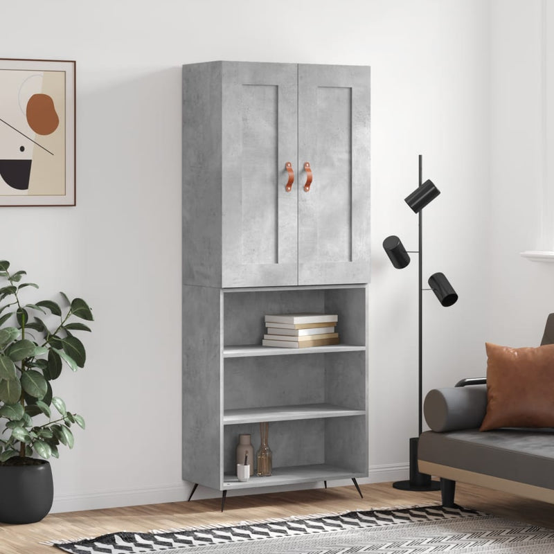 Dulap înalt, gri beton, 69,5x34x180, lemn compozit