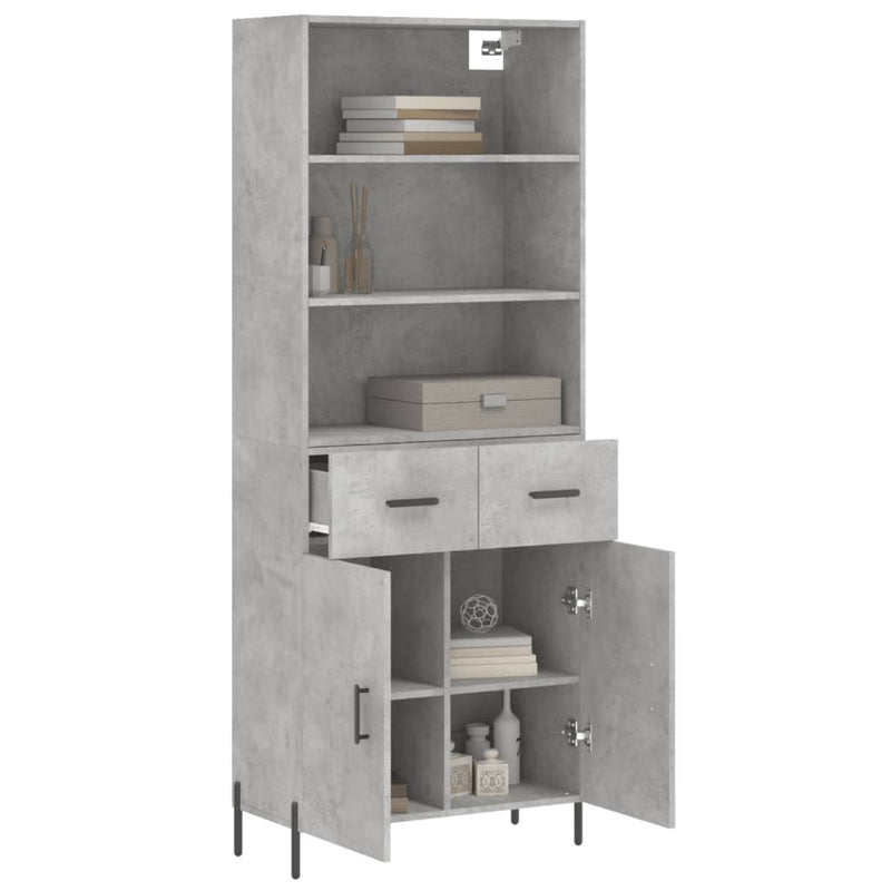 Dulap înalt, gri beton, 69,5x34x180, lemn compozit