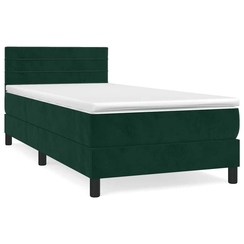 Pat box spring cu saltea, verde închis, 90x190 cm, catifea