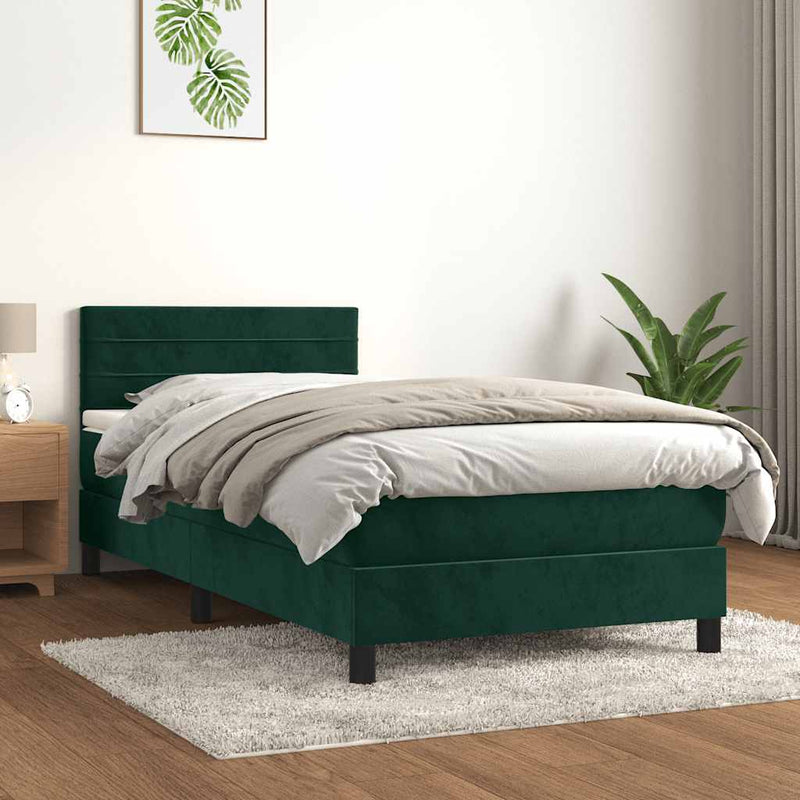 Pat box spring cu saltea, verde închis, 90x190 cm, catifea