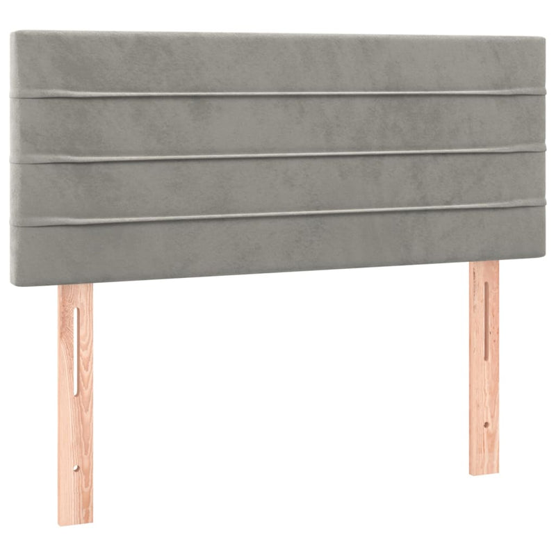 Pat box spring cu saltea, gri deschis, 90x200 cm, catifea