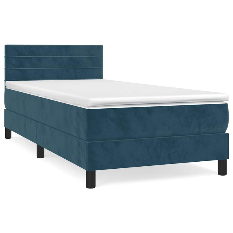 Pat box spring cu saltea, albastru închis, 90x200 cm, catifea