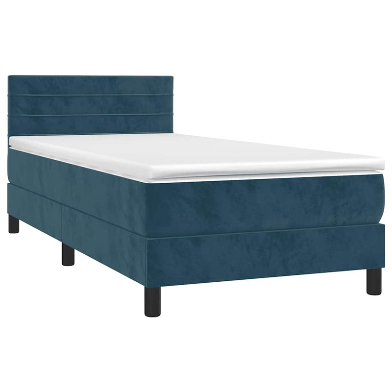 Pat box spring cu saltea, albastru închis, 90x200 cm, catifea