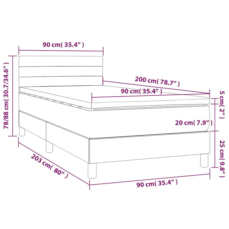 Pat box spring cu saltea, albastru închis, 90x200 cm, catifea