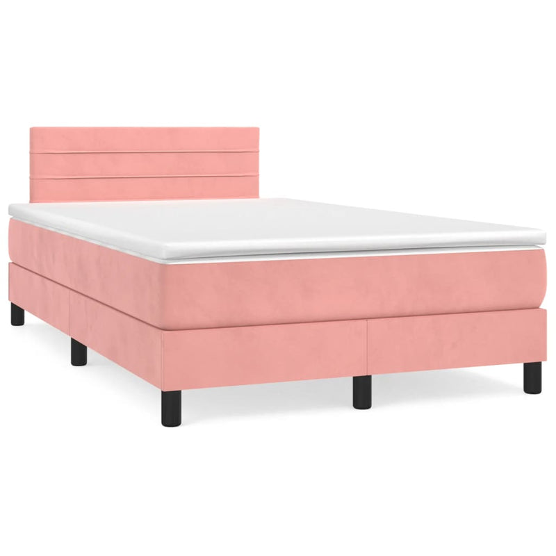 Pat box spring cu saltea, roz, 120x200 cm, catifea