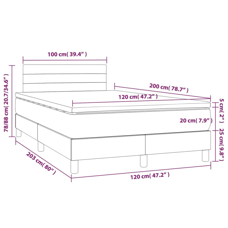 Pat box spring cu saltea, roz, 120x200 cm, catifea