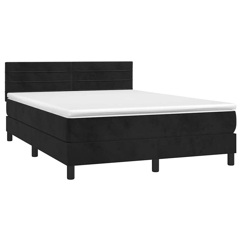 Pat box spring cu saltea, negru, 140x190 cm, catifea