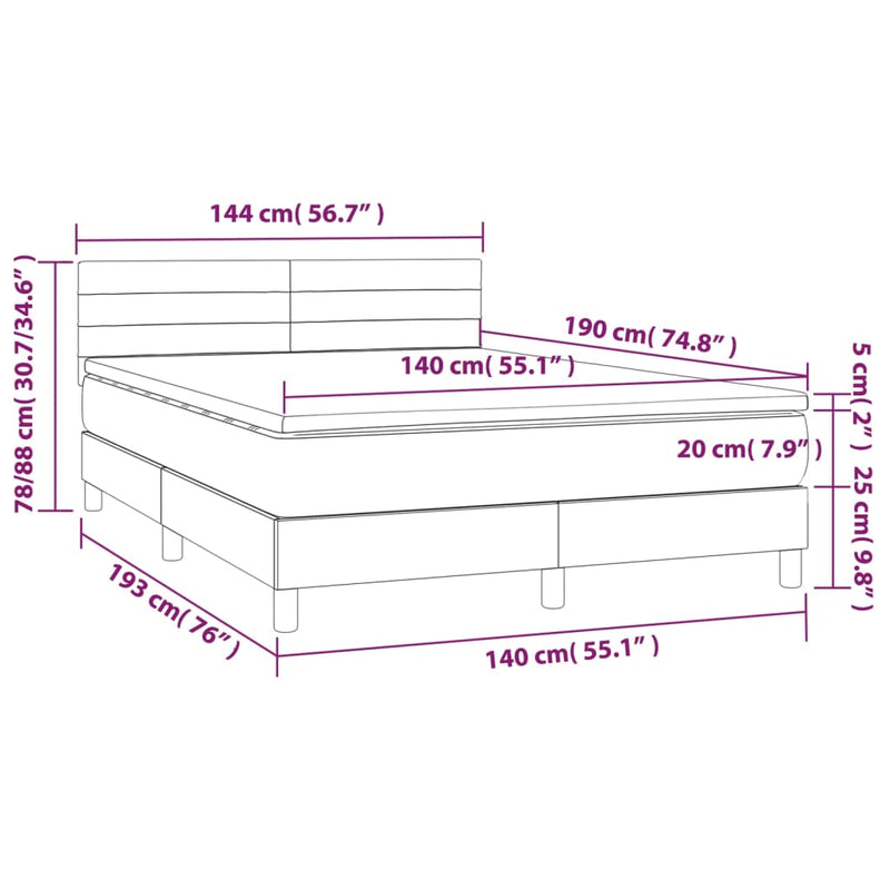 Pat box spring cu saltea, roz, 140x190 cm, catifea