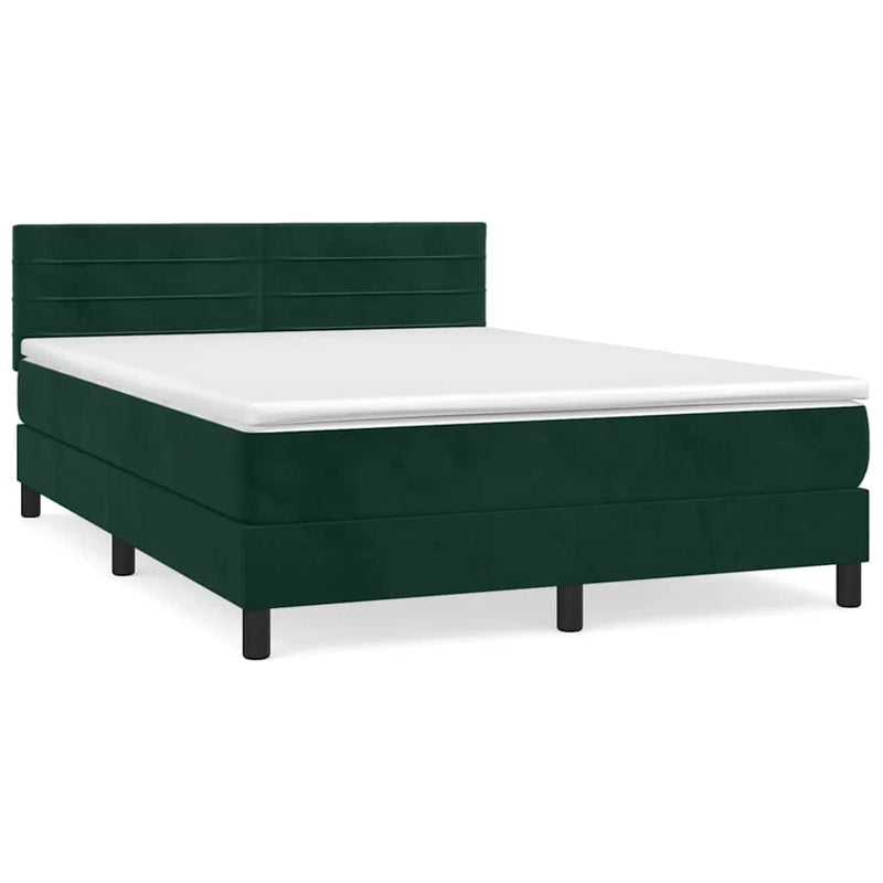 Pat box spring cu saltea, verde închis, 140x200 cm, catifea