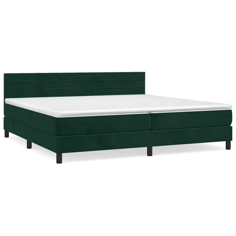 Pat box spring cu saltea, verde închis, 200x200 cm, catifea