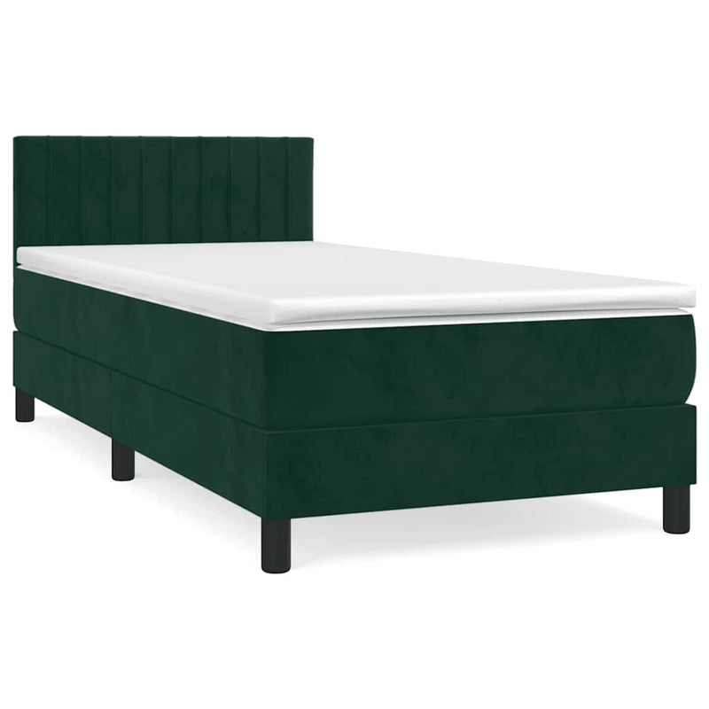 Pat box spring cu saltea, verde închis, 90x190 cm, catifea