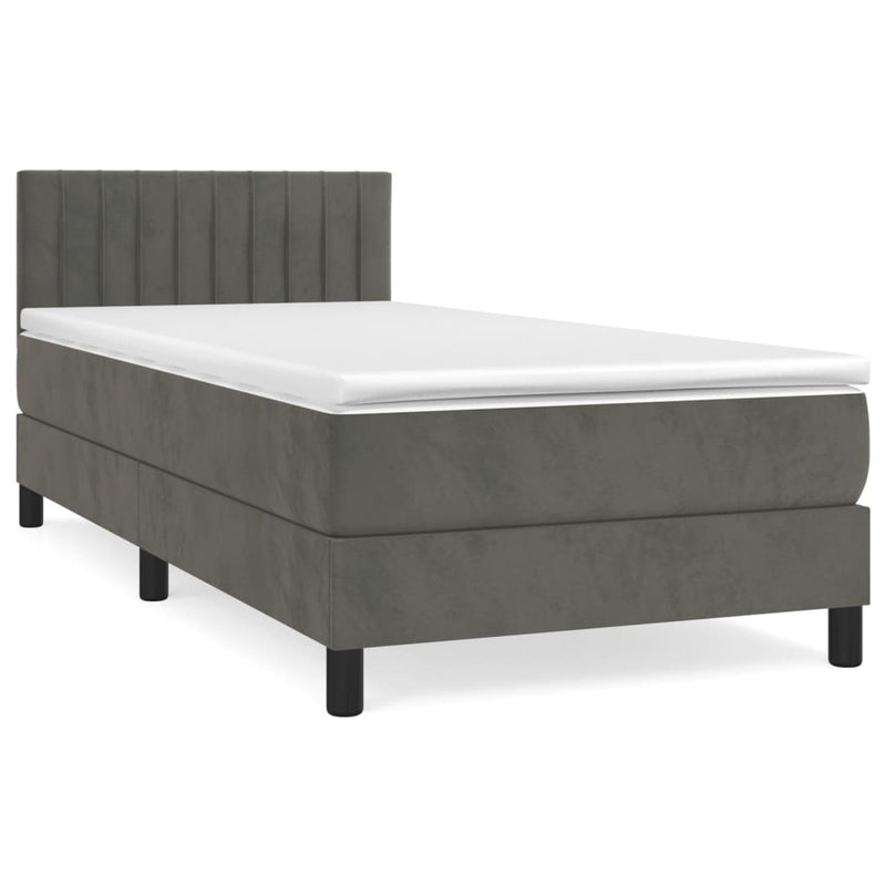 Pat box spring cu saltea, gri închis, 100x200 cm, catifea