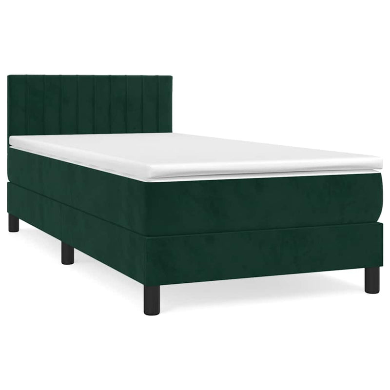Pat box spring cu saltea, verde închis, 100x200 cm, catifea