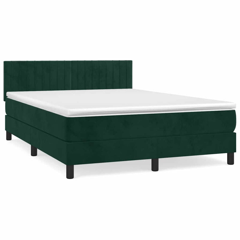 Pat box spring cu saltea, verde închis, 140x190 cm, catifea