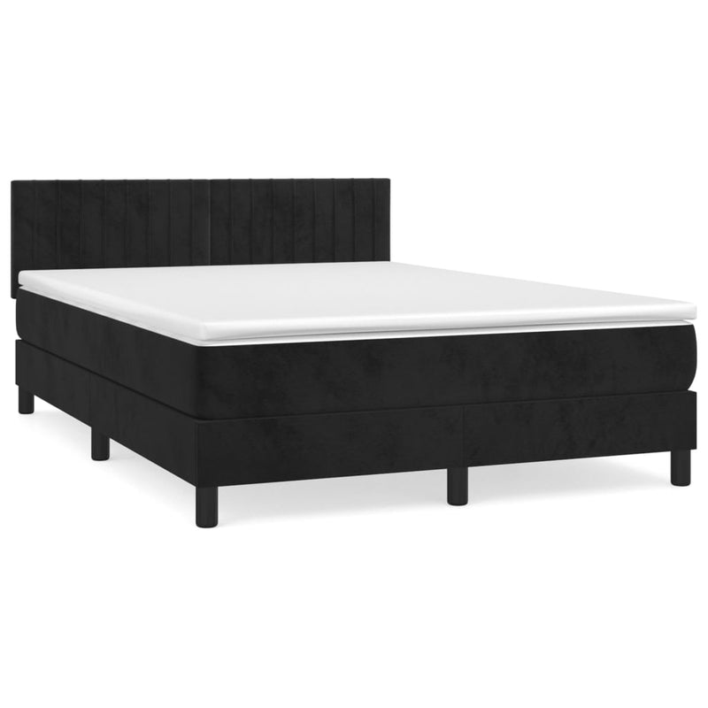 Pat box spring cu saltea, negru, 140x200 cm, catifea