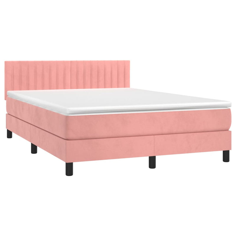 Pat box spring cu saltea, roz, 140x200 cm, catifea