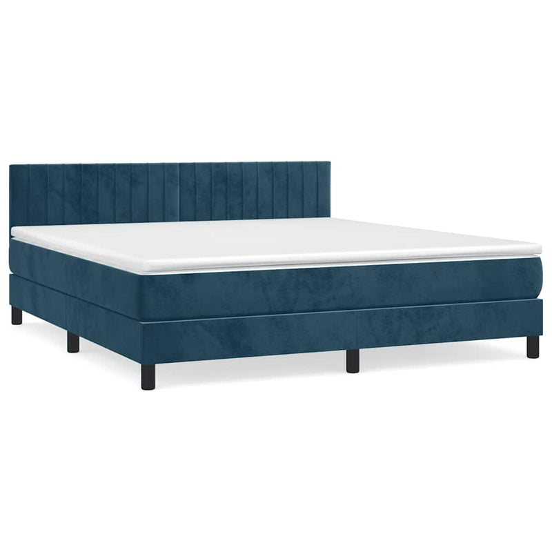 Pat box spring cu saltea, albastru închis, 160x200 cm, catifea
