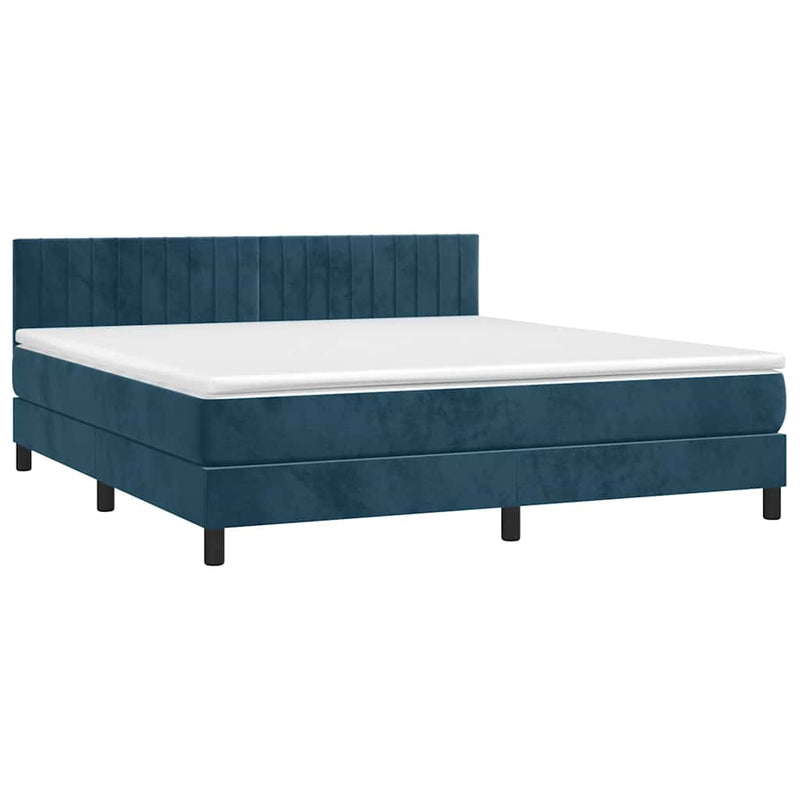 Pat box spring cu saltea, albastru închis, 160x200 cm, catifea