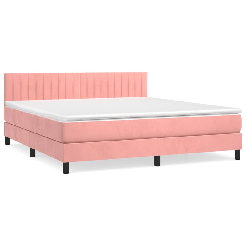 Pat box spring cu saltea, roz, 160x200 cm, catifea