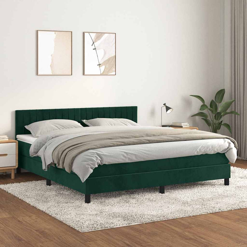Pat box spring cu saltea, verde închis, 180x200 cm, catifea