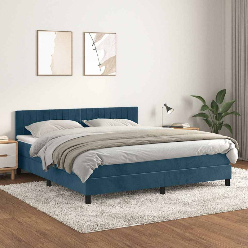 Pat box spring cu saltea, albastru închis, 180x200 cm, catifea