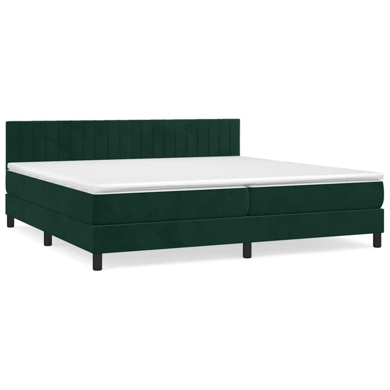 Pat box spring cu saltea, verde închis, 200x200 cm, catifea