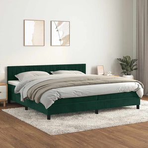 Pat box spring cu saltea, verde închis, 200x200 cm, catifea
