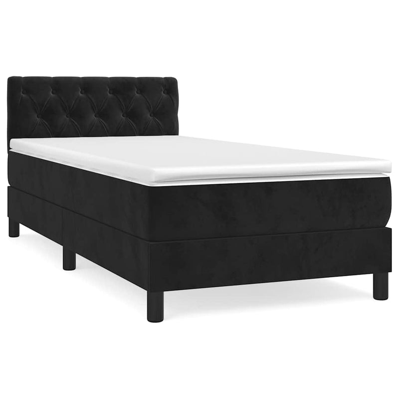 Pat box spring cu saltea, negru, 80x200 cm, catifea